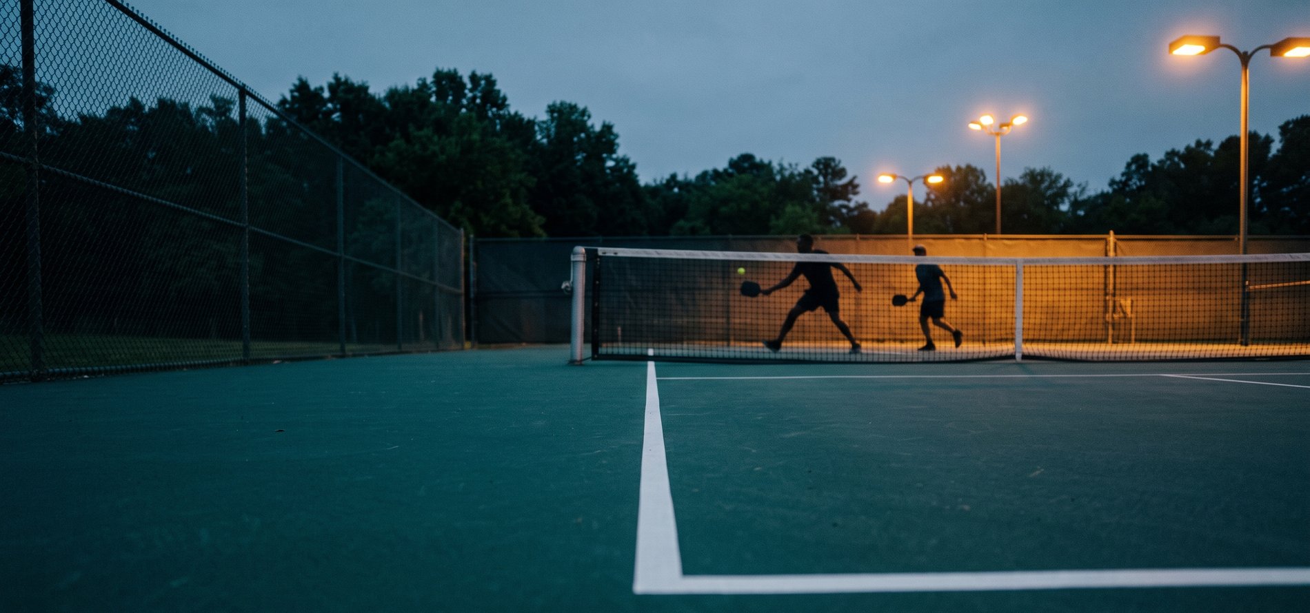 An empty court at dusk