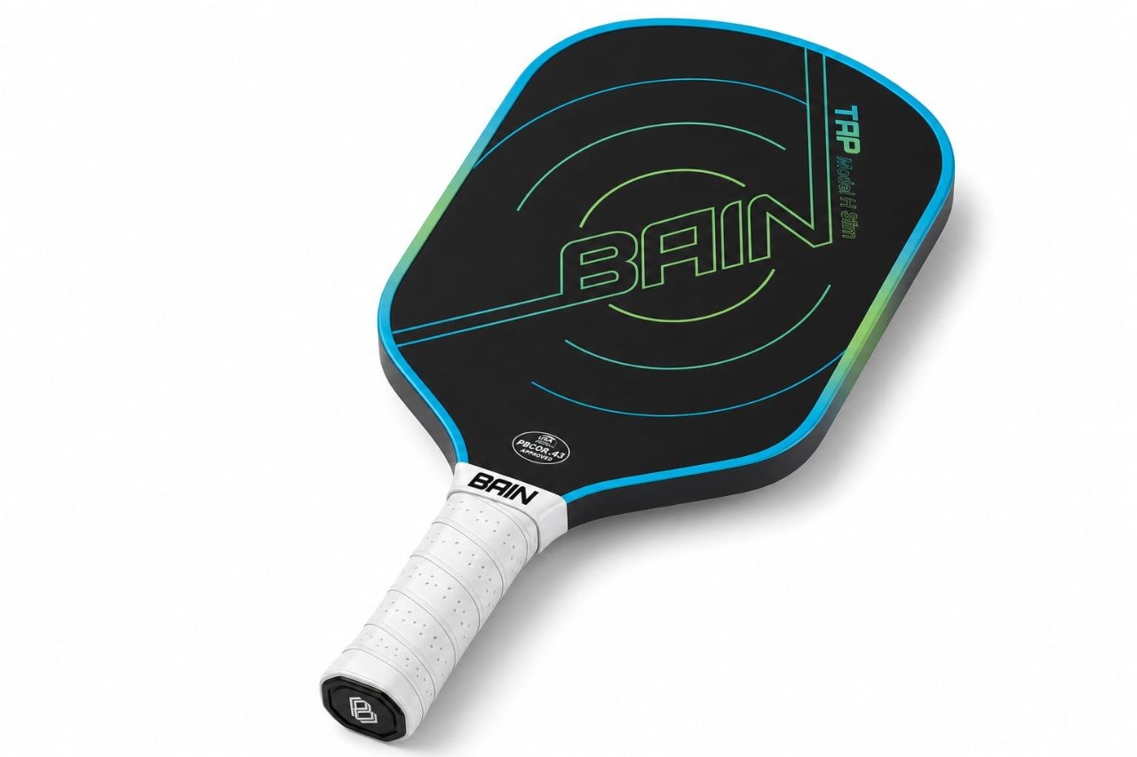 BainPower TAP Model H Slim paddle, back view with blue and green gradient edge